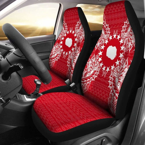Cook Islands Car Seat Cover - Cook Islands Flag Map Red White -