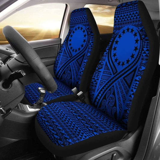 Cook Islands Car Seat Cover - Cook Islands Flag Polynesian Tattoo Blue -