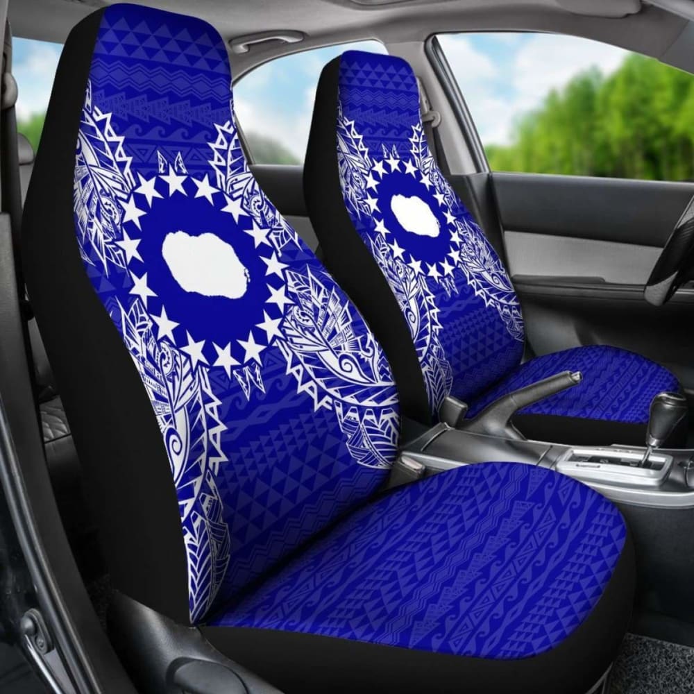 Cook Islands Car Seat Cover - Cook Islands Flag Map Blue -