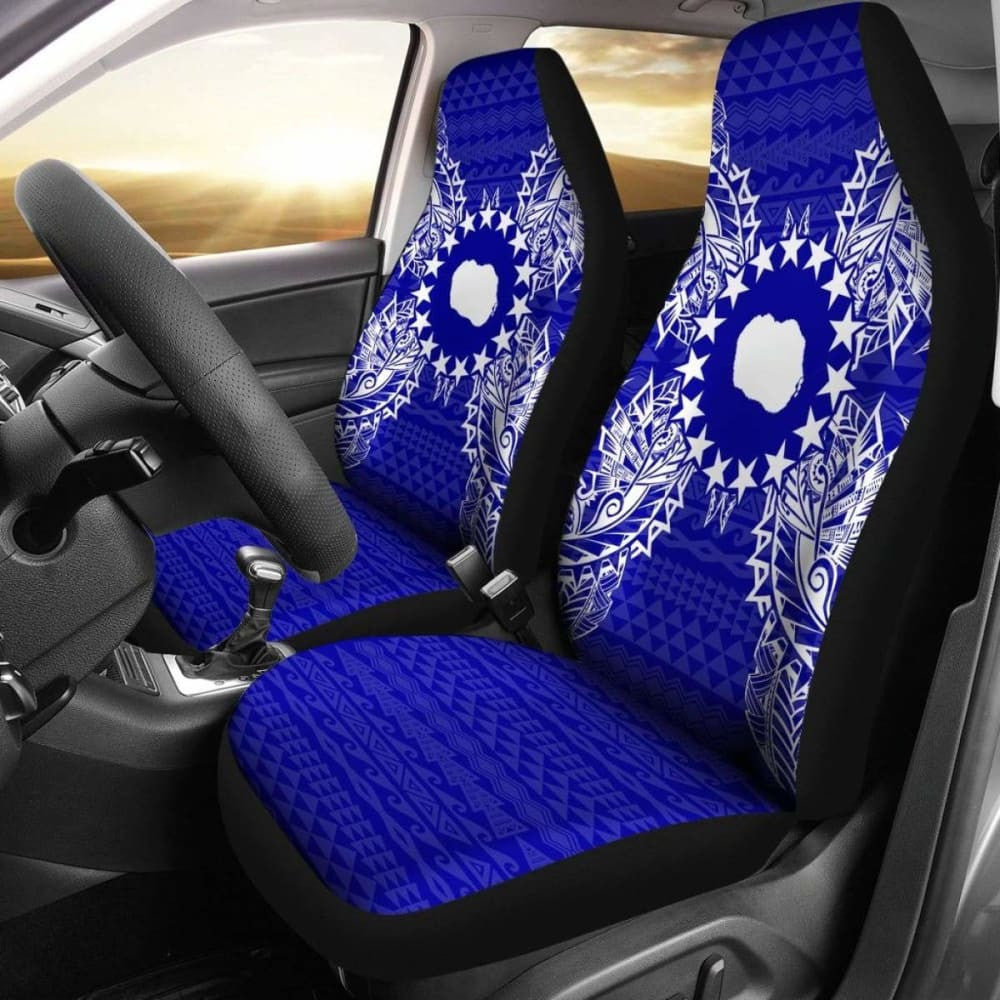 Cook Islands Car Seat Cover - Cook Islands Flag Map Blue -