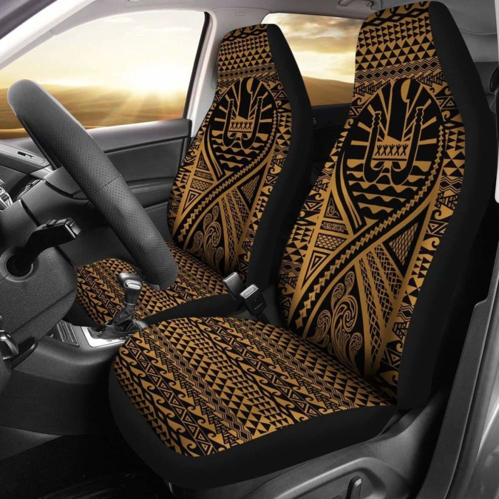 French Polynesia Car Seat Cover - French Polynesia Coat Of Arms Polynesia Tattoo Gold -
