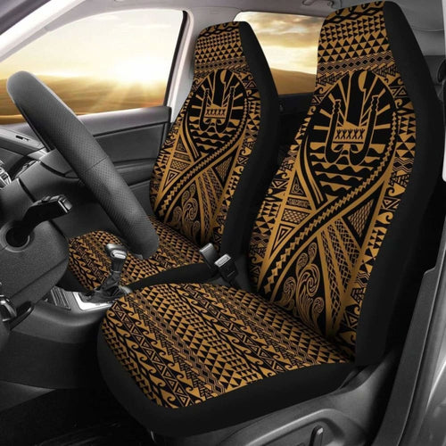 French Polynesia Car Seat Cover - French Polynesia Coat Of Arms Polynesia Tattoo Gold -