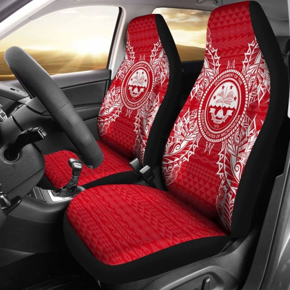 Federated States Of Micronesia Polynesia Car Seat Cover - F S M Seal Map Red White -