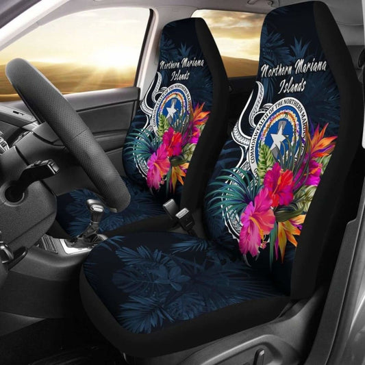 Northern Mariana Islands Car Seat Covers Polynesian Tropical Flower