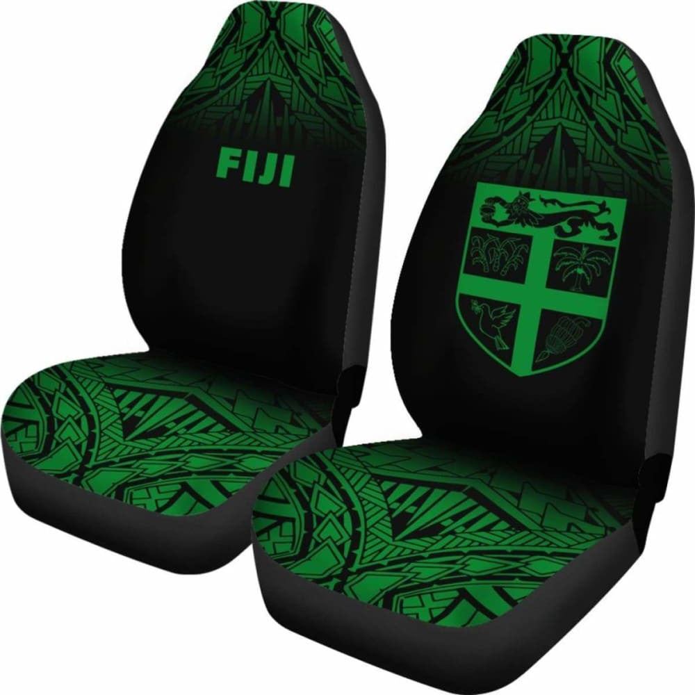 Fiji Tapa Car Seat Covers - Fiji Flag Polynesian Tattoo Fog Green -
