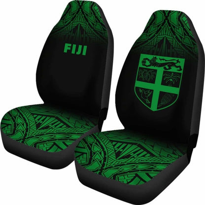Fiji Tapa Car Seat Covers - Fiji Flag Polynesian Tattoo Fog Green -