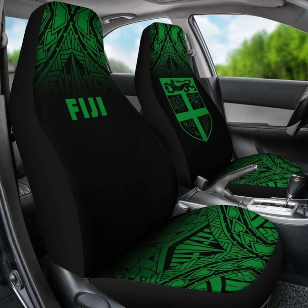 Fiji Tapa Car Seat Covers - Fiji Flag Polynesian Tattoo Fog Green -
