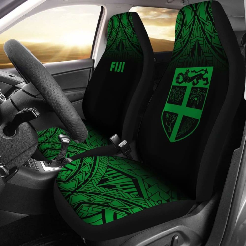 Fiji Tapa Car Seat Covers - Fiji Flag Polynesian Tattoo Fog Green -