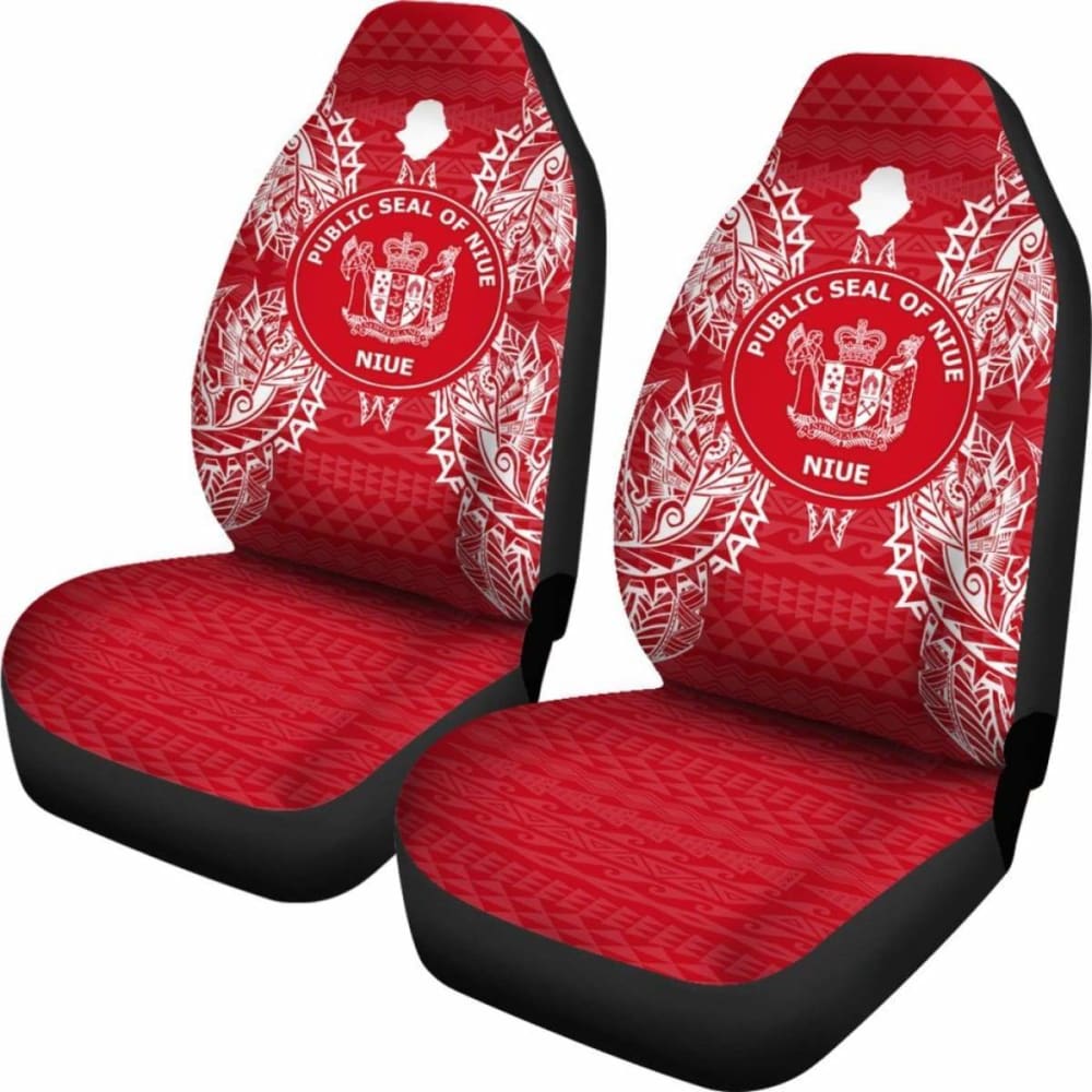 Niue Car Seat Cover - Niue Seal Map Red White -