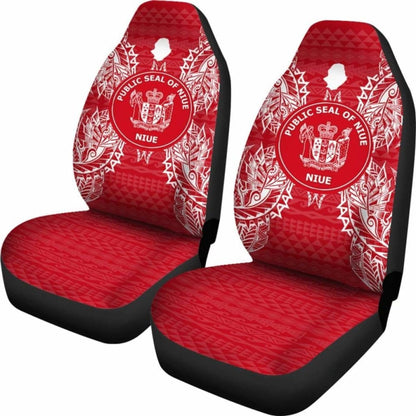 Niue Car Seat Cover - Niue Seal Map Red White -