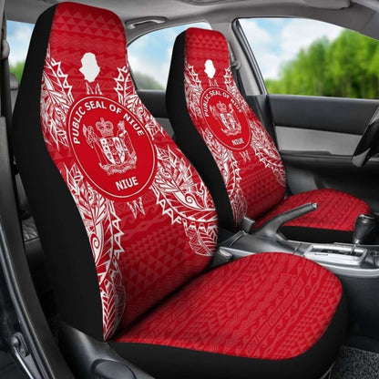 Niue Car Seat Cover - Niue Seal Map Red White -