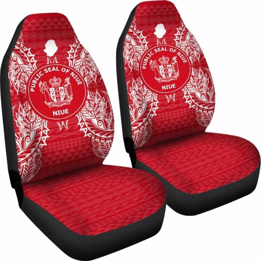Niue Car Seat Cover - Niue Seal Map Red White -