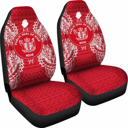 Niue Car Seat Cover - Niue Seal Map Red White -