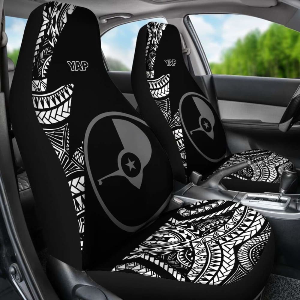 Yap Car Seat Covers - Micronesian Pattern Flash Black -