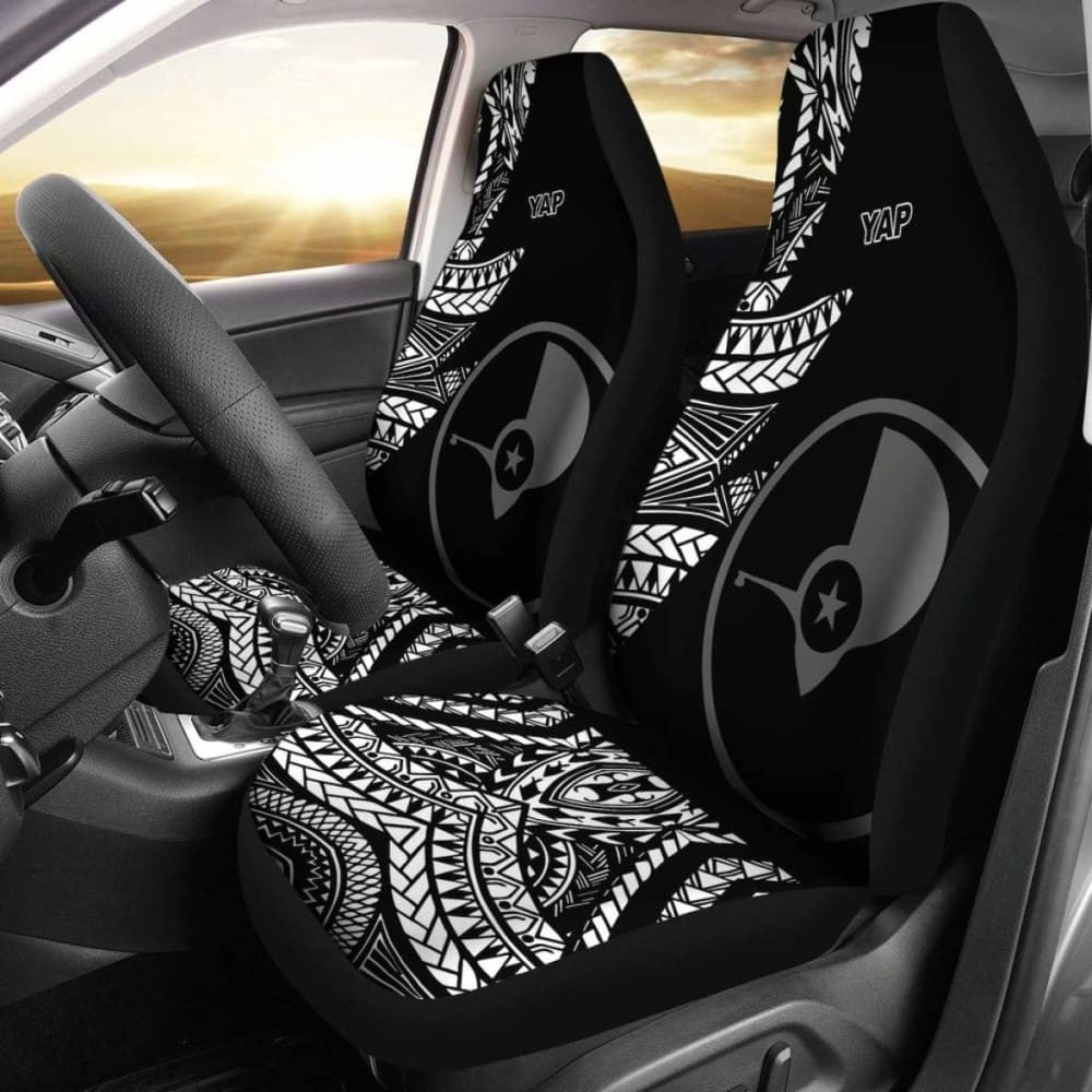 Yap Car Seat Covers - Micronesian Pattern Flash Black -