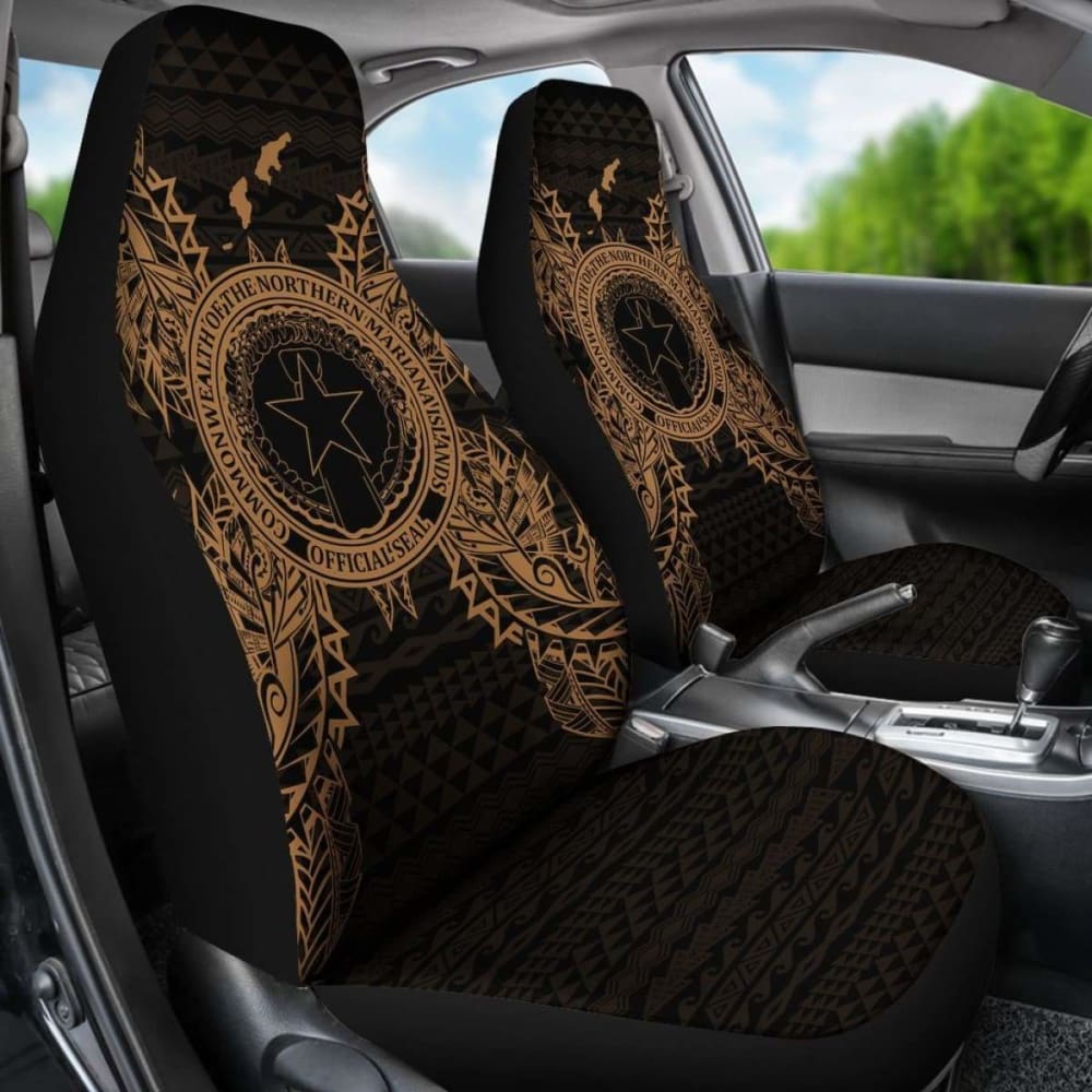Northern Mariana Islands Car Seat Cover - C N M I Seal Map Gold -