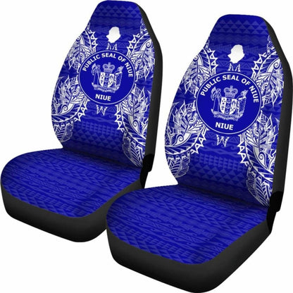 Niue Car Seat Cover - Niue Seal Map Blue -