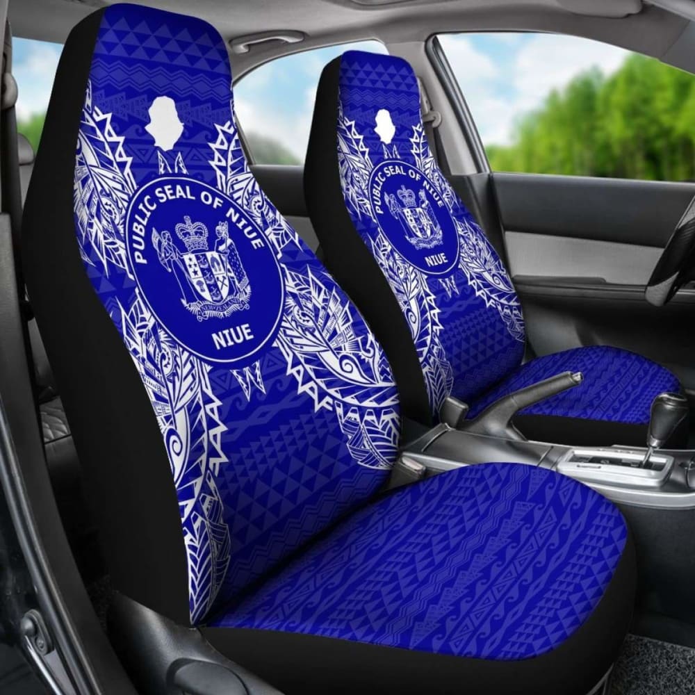 Niue Car Seat Cover - Niue Seal Map Blue -