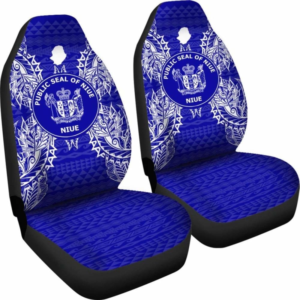 Niue Car Seat Cover - Niue Seal Map Blue -