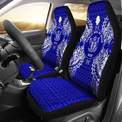 Niue Car Seat Cover - Niue Seal Map Blue -