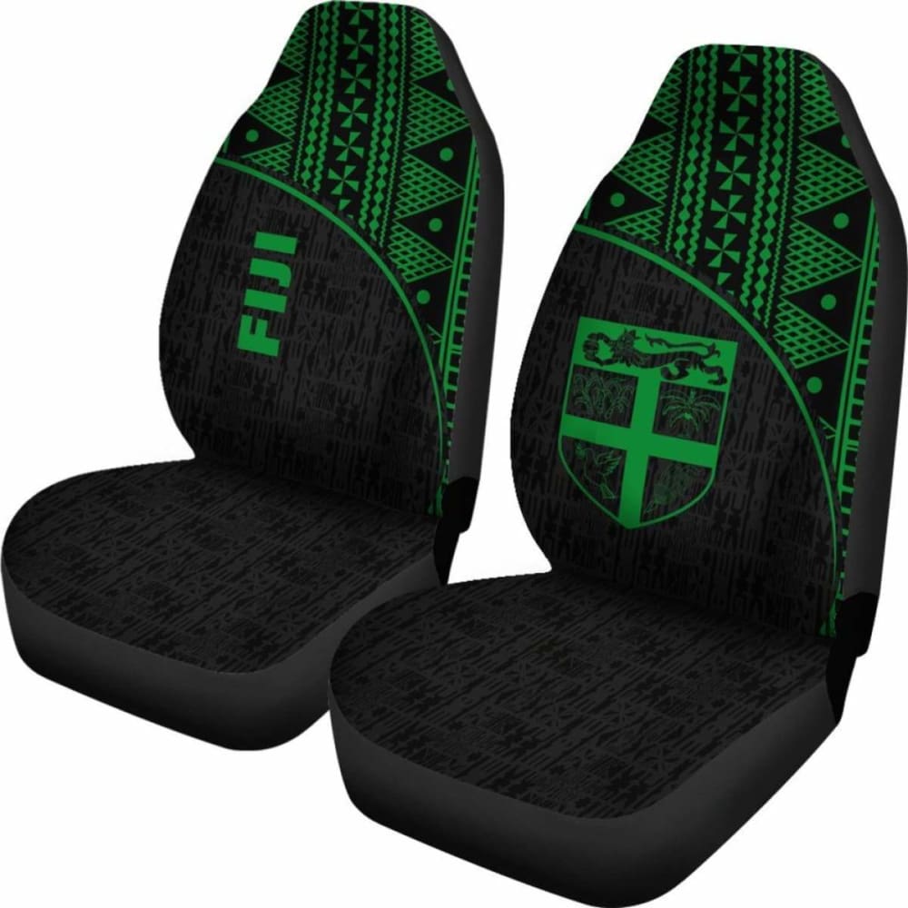 Fiji Tapa Car Seat Covers - Fiji Flag Polynesian Green Curve -