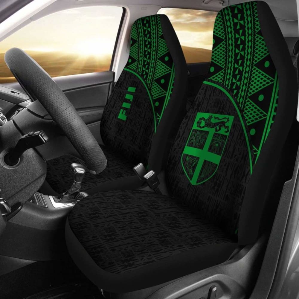 Fiji Tapa Car Seat Covers - Fiji Flag Polynesian Green Curve -