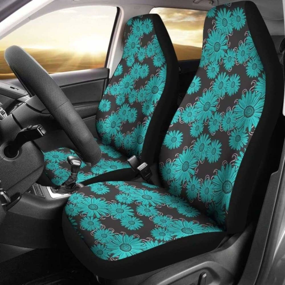 Rustic Teal Daisy Chalky Style Art Car Seat Covers