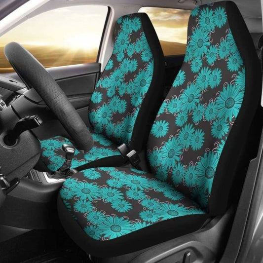 Rustic Teal Daisy Chalky Style Art Car Seat Covers