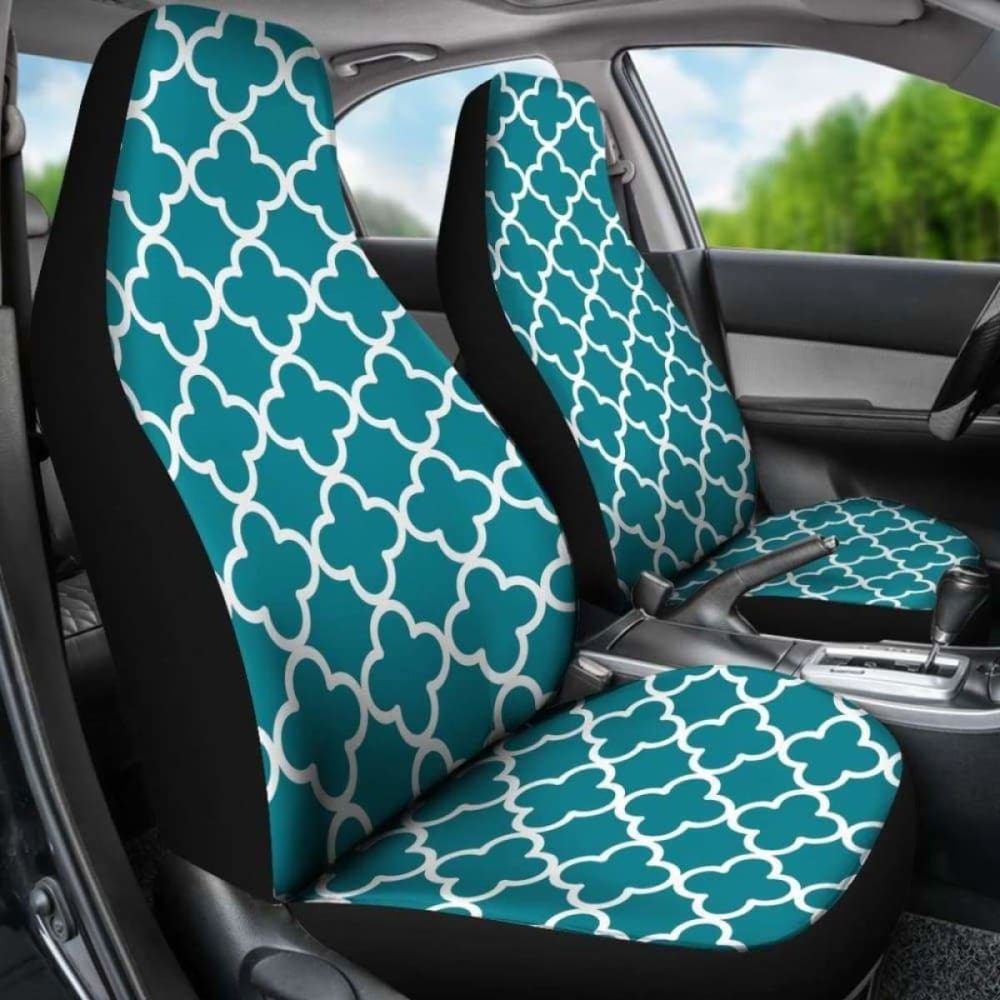 Teal And White Quatrefoil Car Seat Covers
