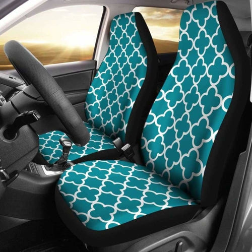Teal And White Quatrefoil Car Seat Covers