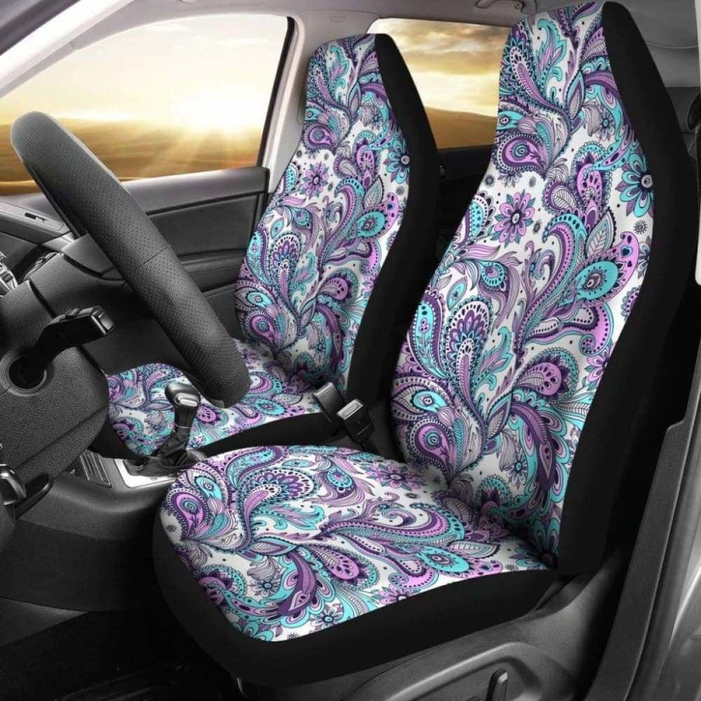 Purple, Pink, White And Teal Floral Paisley Pattern Car Seat Covers