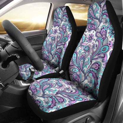 Purple, Pink, White And Teal Floral Paisley Pattern Car Seat Covers