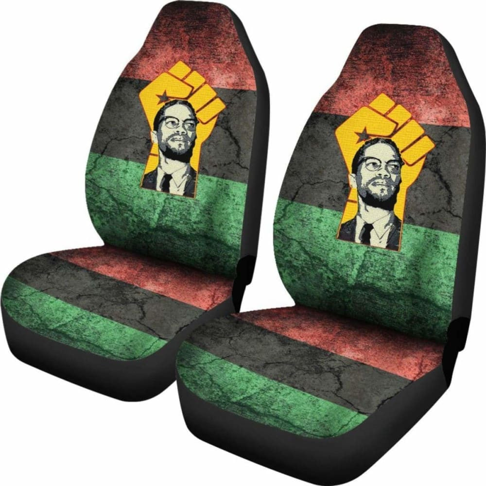 African Car Seat Covers - Malcolm X & Pan African-Flag -