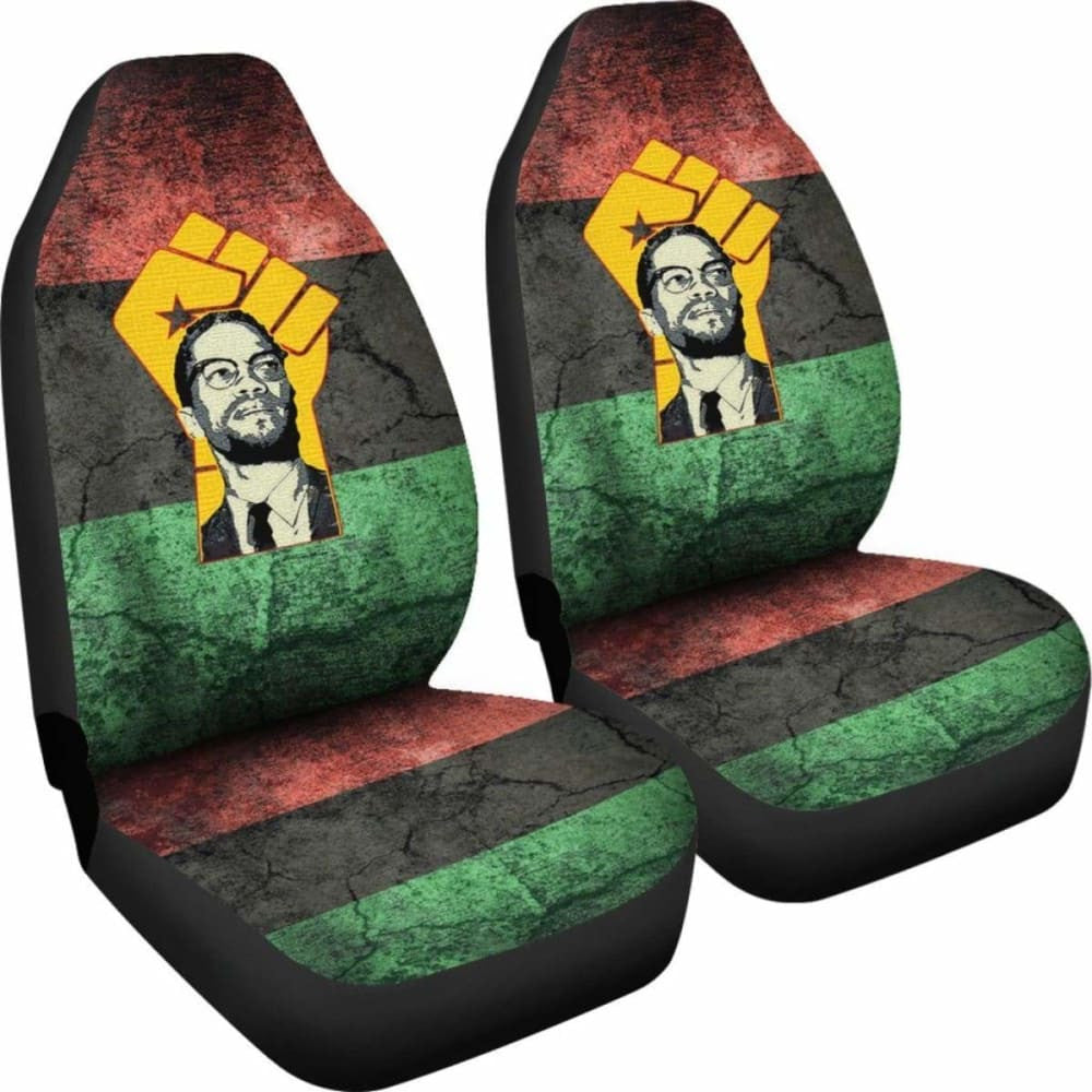 African Car Seat Covers - Malcolm X & Pan African-Flag -