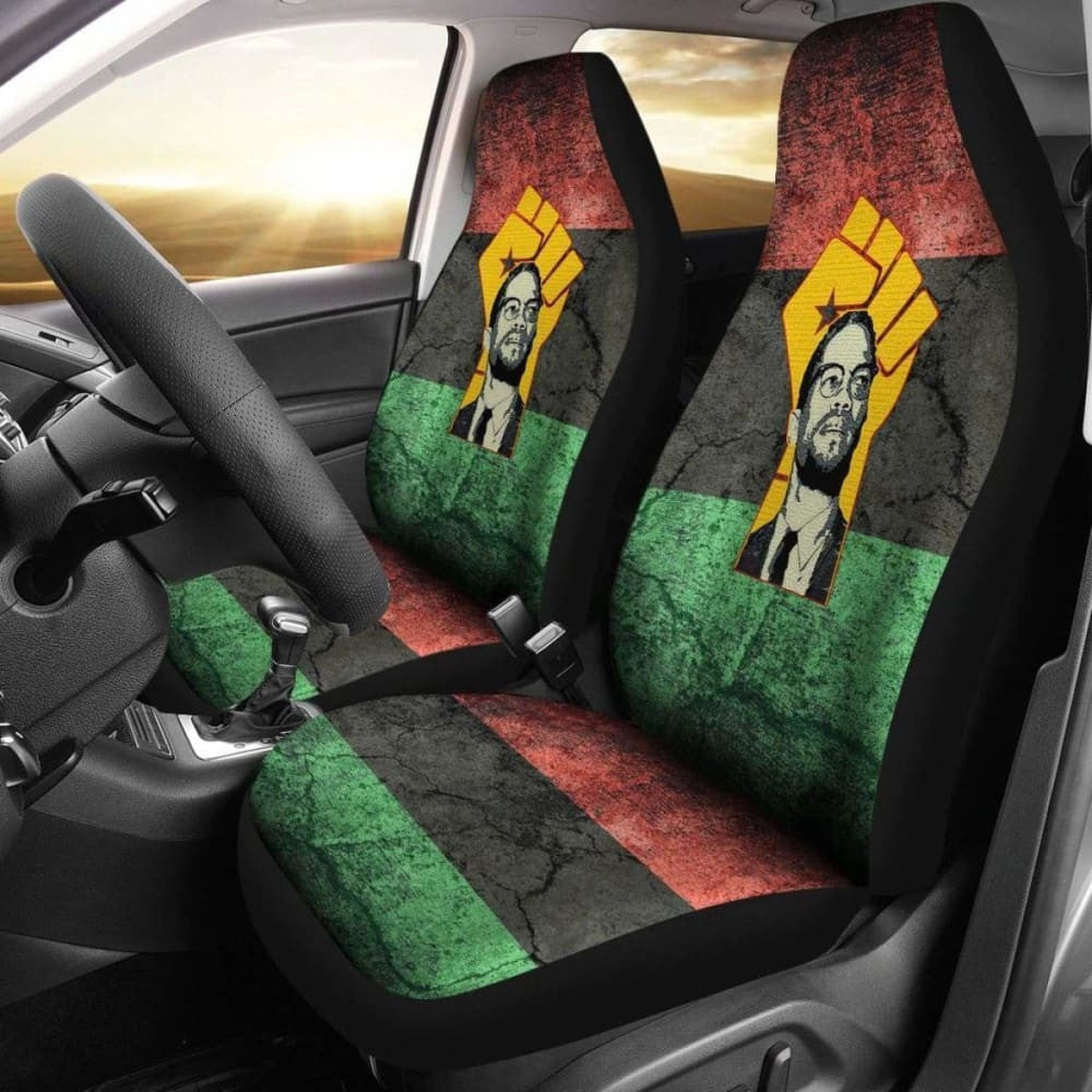 African Car Seat Covers - Malcolm X & Pan African-Flag -