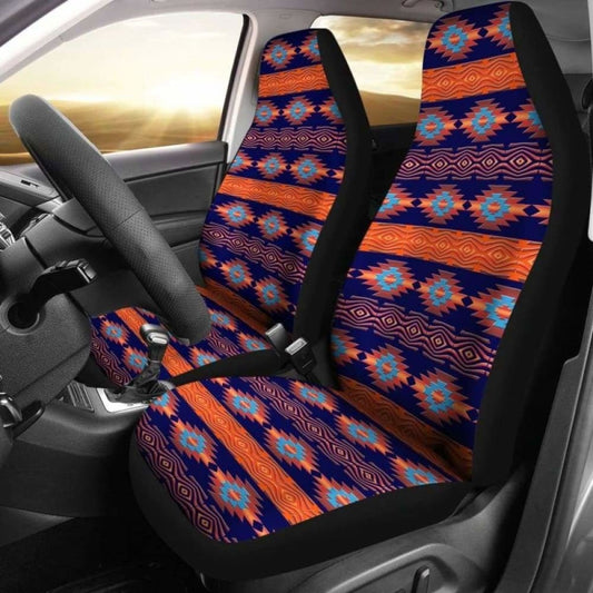 Southwest Navajo Native American Blue Orange Micro Fiber Auto Car Seat Covers