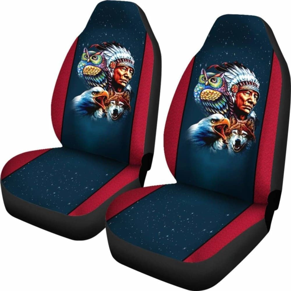 Chief & Spirit Animal Galaxy Background Native American Car Seat Cover
