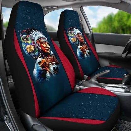 Chief & Spirit Animal Galaxy Background Native American Car Seat Cover