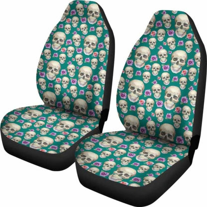 Teal With Skulls And Roses Car Seat Covers