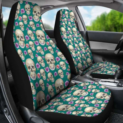 Teal With Skulls And Roses Car Seat Covers