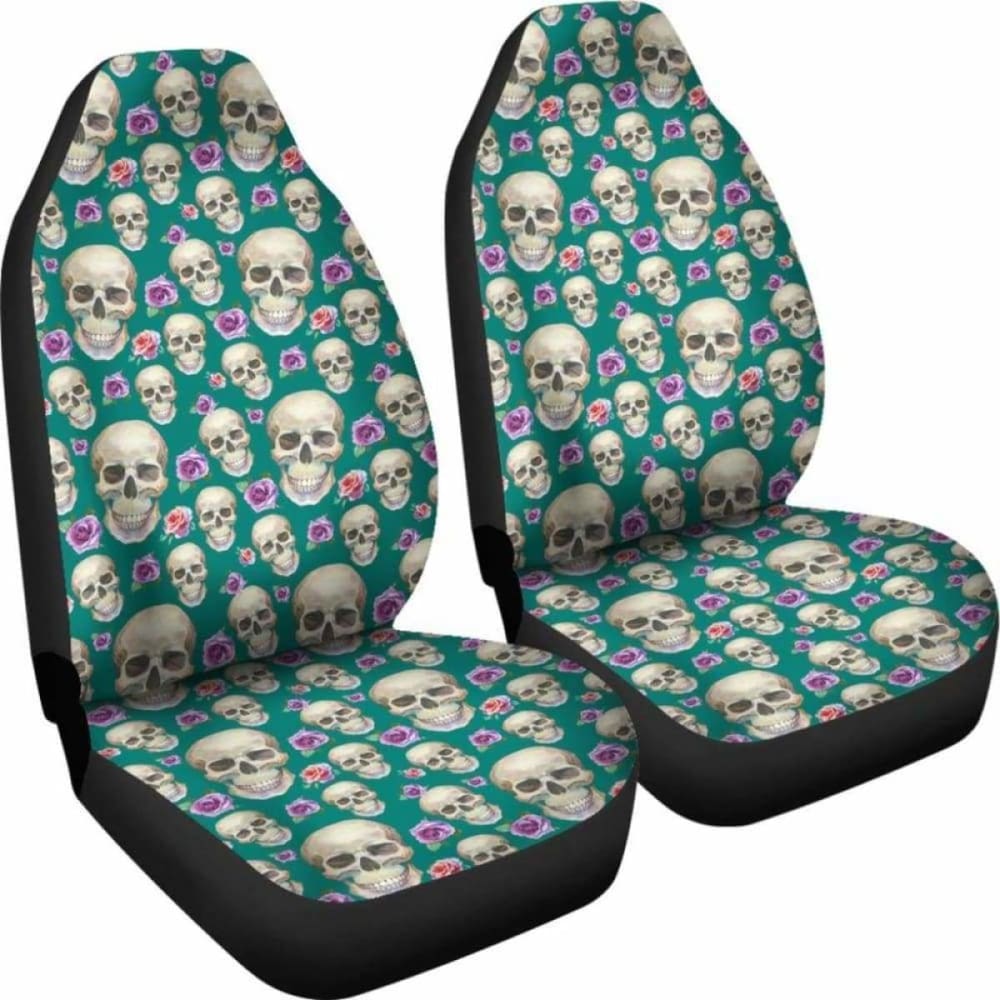 Teal With Skulls And Roses Car Seat Covers