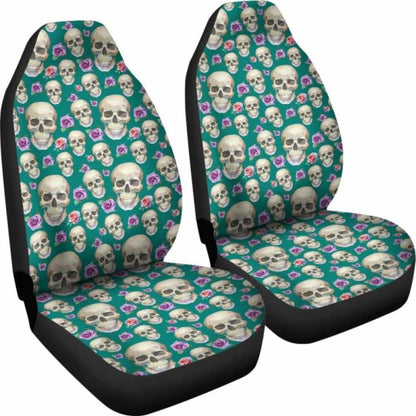 Teal With Skulls And Roses Car Seat Covers