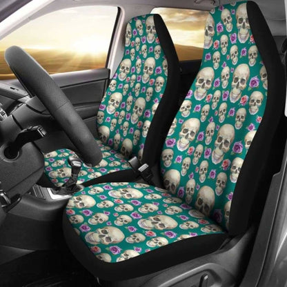 Teal With Skulls And Roses Car Seat Covers