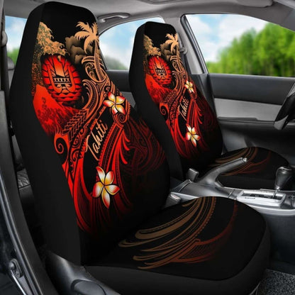 Tahiti Polynesian Car Seat Covers - Plumeria Flowers And Waves -