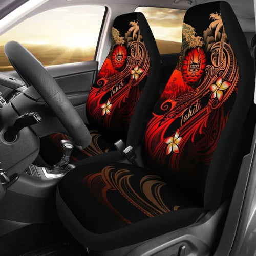 Tahiti Polynesian Car Seat Covers - Plumeria Flowers And Waves -