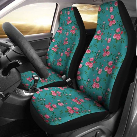 Teal With Pink Roses Shabby Chic Style Car Seat Covers