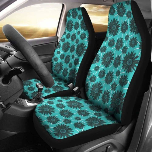 Teal With Gray Daisies Rustic Pattern Car Seat Covers