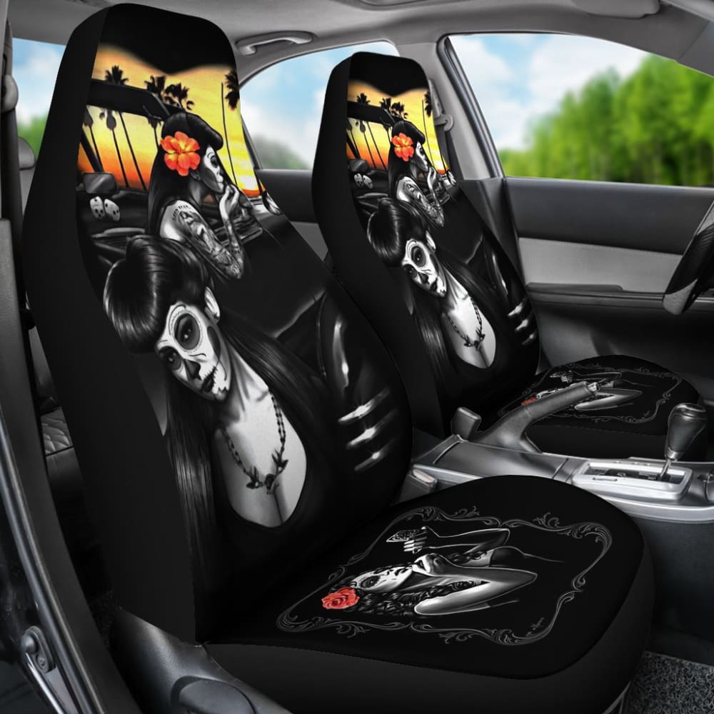Amazing Couple Love Calavera Sugar Skull Style Car Seat Covers