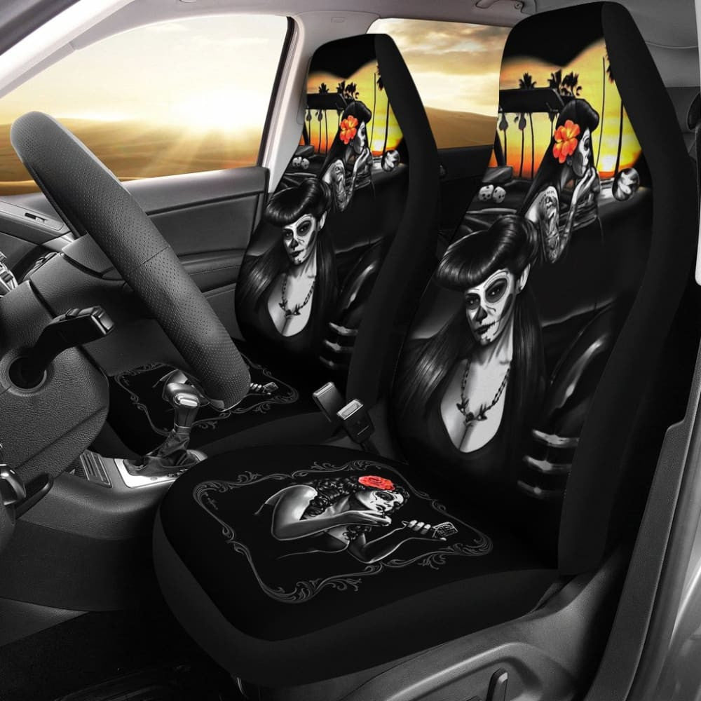 Amazing Couple Love Calavera Sugar Skull Style Car Seat Covers