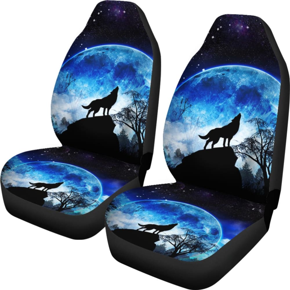 Amazing Gift Ideas Blue Full Moon Wolf Howling Car Seat Covers
